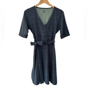 Toad&Co Cue Cafe Wrap Dress M Navy green dot empire comfy outdoorsy